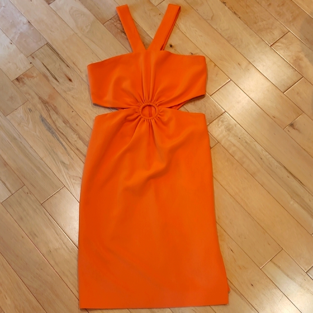 French Connection Vibrant Orange Cocktail Cutout Dress